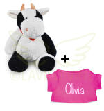 Vache en peluche avec T-shirt personnalisé